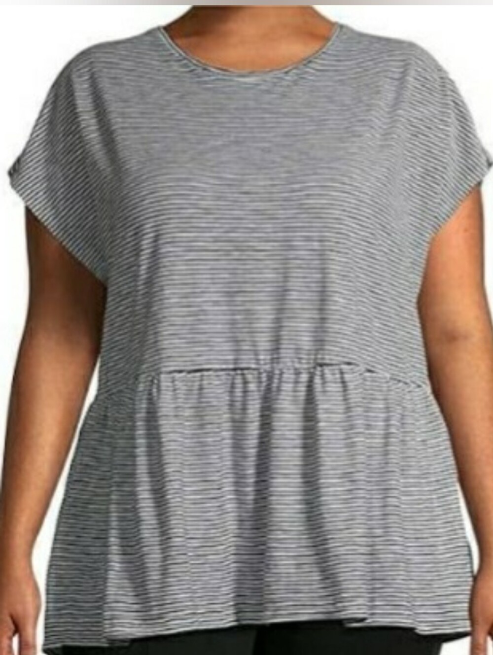 Everyday Striped Peplum Tee - Black & White Sz 0x (14W)
